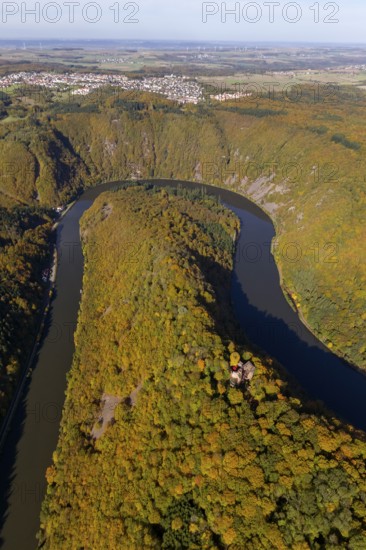 Aerial photo, Saarschleife, Saar, Burg Montclair, Mettlach, Saarland, Germany, Europe, birds-eyes