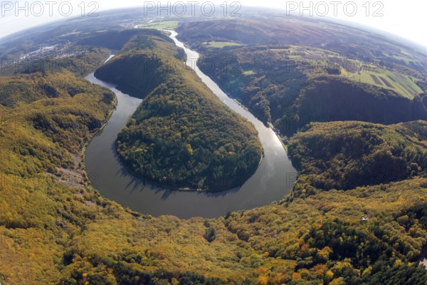 Aerial photo, Saarschleife, Saar, Burg Montclair, Mettlach, Saarland, Germany, Europe, birds-eyes