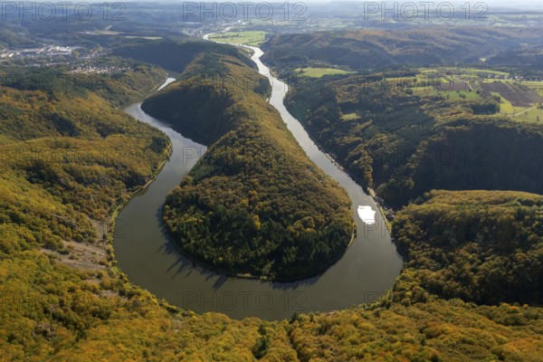 Aerial photo, Saarschleife, Saar, Burg Montclair, Mettlach, Saarland, Germany, Europe, birds-eyes