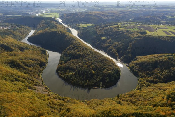 Aerial photo, Saarschleife, Saar, Burg Montclair, Mettlach, Saarland, Germany, Europe, birds-eyes