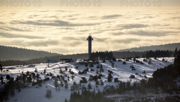 The Effelsberg, ski paradise in the Hochsauerland near Willingen with a view of a closed cloud