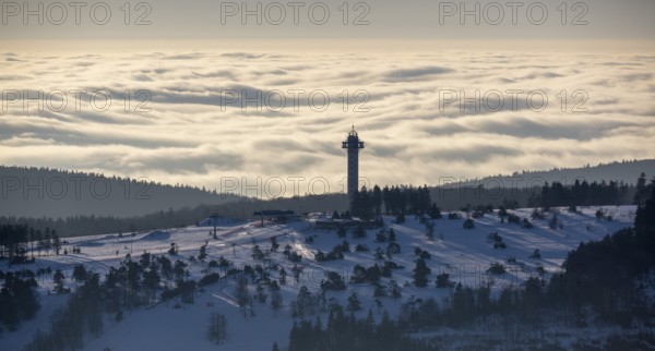 The Effelsberg, ski paradise in the Hochsauerland near Willingen with a view of a closed cloud
