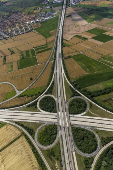 Motorway junction Walldorf, A5 and A6, cloverleaf, Walldorf, Baden-Württemberg, Germany, Europe,