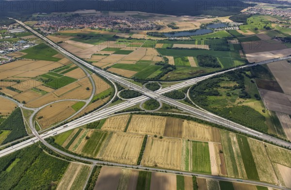 Motorway junction Walldorf, A5 and A6, cloverleaf, Walldorf, Baden-Württemberg, Germany, Europe,