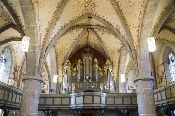 Interior view with fresco-secco wall paintings, Protestant Church, Evangelische Stadtkirche,