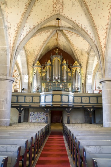 Interior view with fresco-secco wall paintings, Protestant Church, Evangelische Stadtkirche,
