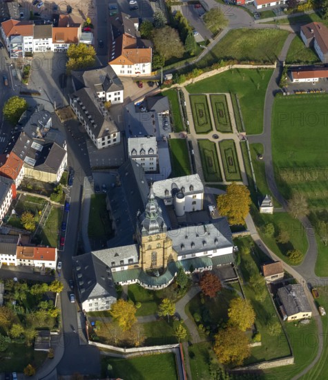 Church and Benedictine Abbey Tholey, Tholey, Saarbrücken, Saarland, Germany, Europe, aerial view,