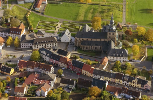 Church and Benedictine Abbey Tholey, Tholey, Saarbrücken, Saarland, Germany, Europe, aerial view,