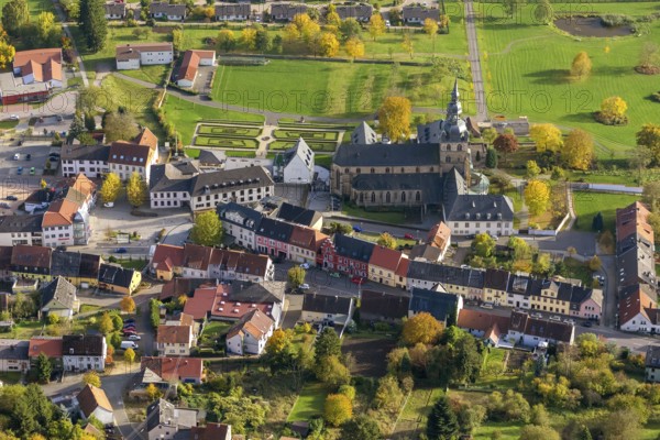 Church and Benedictine Abbey Tholey, Tholey, Saarbrücken, Saarland, Germany, Europe, aerial view,