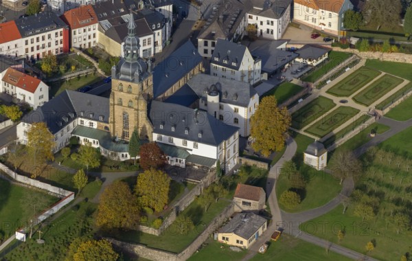 Church and Benedictine Abbey Tholey, Tholey, Saarbrücken, Saarland, Germany, Europe, aerial view,