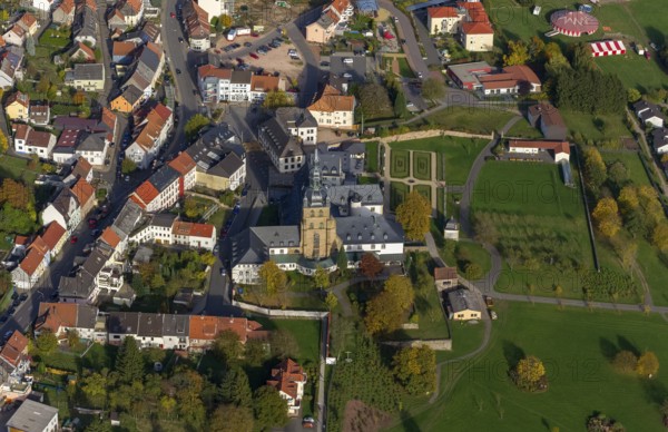 Church and Benedictine Abbey Tholey, Tholey, Saarbrücken, Saarland, Germany, Europe, aerial view,