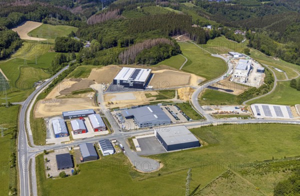 Aerial view, construction site Märkischer Gewerbepark Rosmart, Rosmarter Allee, Hemecker Weg,