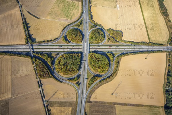 Aerial view, motorway junction Erwitte Anröchte, motorway A44, federal road B55, Anröchte, district