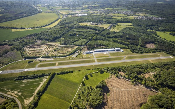 Aerial photo, Arnsberg Menden airfield, EDLA, commercial airfield, motocross track MCC Voßwinkel,