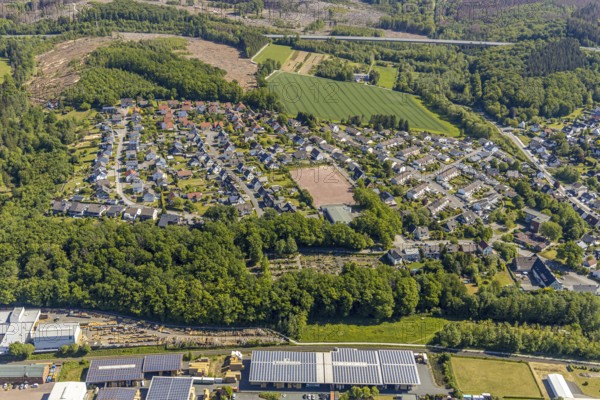 Aerial view, Niedereimer residential area, Niedereimer sports ground, Niedereimer cemetery,
