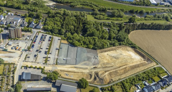 Aerial view, Hochsauerland Clinic, construction site, St. Petri Catholic Cemetery, Arnsberg,
