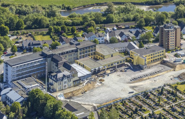 Aerial view, Klinikum Hochsauerland, construction site, Arnsberg, Sauerland, Hochsauerlandkreis,