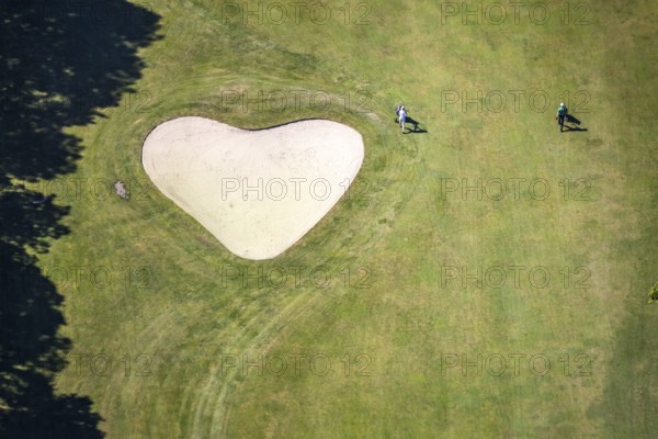 Aerial view, heart shape on golf course, Golfclub Sauerland Neheim-Hüsten, Arnsberg, Sauerland,