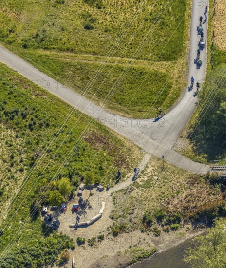 Aerial view, Ruhr Valley cycle path, cycle path along the Ruhr, Arnsberg, Sauerland,