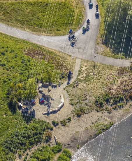 Aerial view, Ruhr Valley cycle path, cycle path along the Ruhr, Arnsberg, Sauerland,