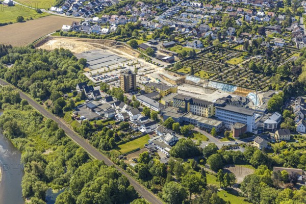 Aerial view, Hochsauerland Clinic, construction site, St. Petri Catholic Cemetery, Arnsberg,