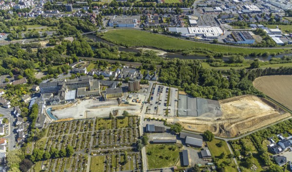 Aerial view, Hochsauerland Clinic, construction site, St. Petri Catholic Cemetery, Arnsberg,