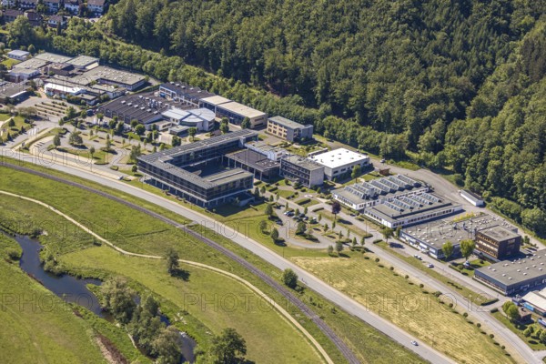 Aerial view, industrial area Altes Feld, vocational training centre Arnsberg, Caritas workshops