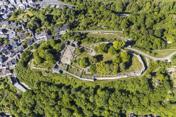 Aerial view, Arnsberg castle ruins, east tower, Arnsberg, Sauerland, Hochsauerlandkreis, North