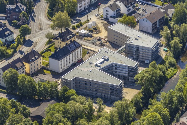 Aerial view, construction site of new care centre, building complex for assisted living,