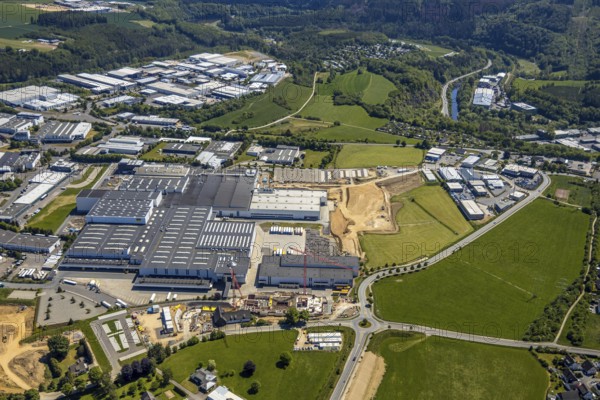 Aerial view, Viega plant Ennest, industrial estate Ennest-Askay, construction site, Attendorn,