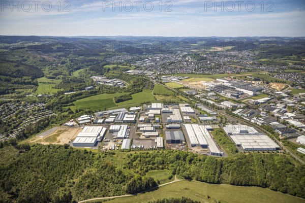 Aerial view, industrial estate Ennest-Askay, construction site, Attendorn, Sauerland, North