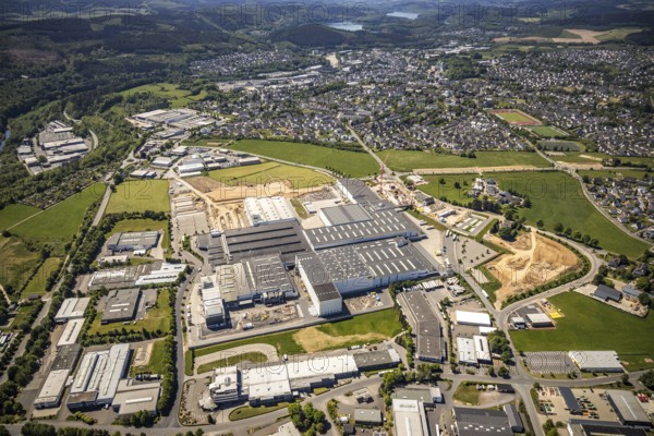 Aerial view, industrial estate Ennest-Askay, construction site, Attendorn, Sauerland, North