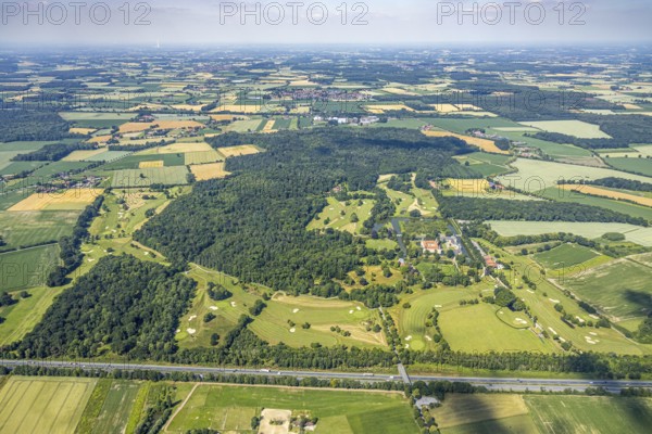 Aerial view, moated castle Westerwinkel, golf course Golfclub Westerwinkel, Ascheberg, Münsterland,