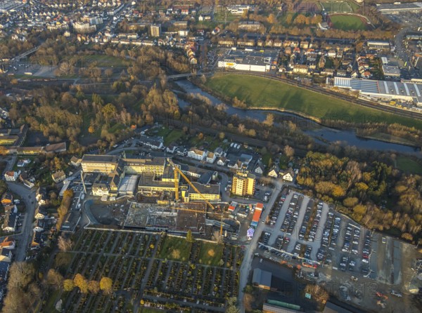 Aerial view, Klinikum Hochsauerland GmbH at Stolte Ley 5 is being expanded, Hüsten, Arnsberg,