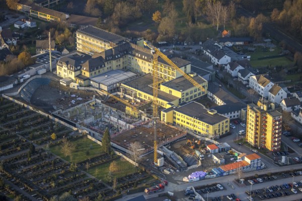 Aerial view, Klinikum Hochsauerland GmbH at Stolte Ley 5 is being expanded, Hüsten, Arnsberg,
