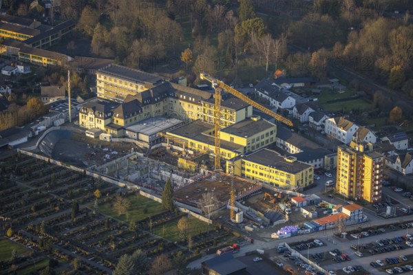 Aerial view, Klinikum Hochsauerland GmbH at Stolte Ley 5 is being expanded, Hüsten, Arnsberg,