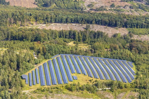 Solar plant in the nature reserve 3 wetland forest plots north of the Spulberg, Arnsberg,