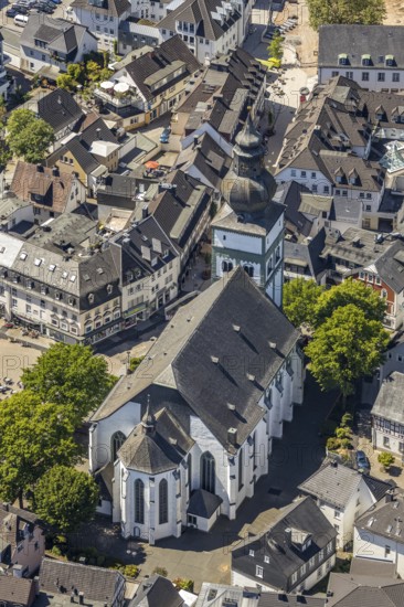 Aerial view, catholic church St. Johannes Baptist, Attendorn, Sauerland, North Rhine-Westphalia,