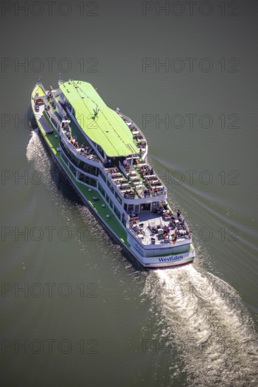Aerial photo, excursion boat Westfalen on the Biggetalsperre, Attendorn, Sauerland, North