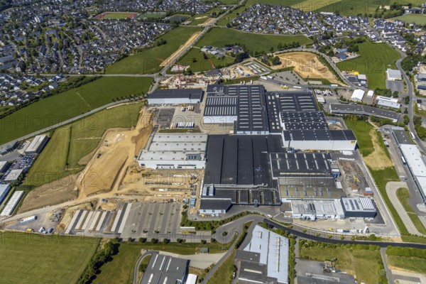 Aerial view, Viega plant Ennest, industrial estate Ennest-Askay, construction site, Attendorn,