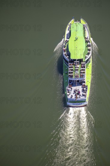 Aerial photo, excursion boat Westfalen on the Biggetalsperre, Attendorn, Sauerland, North