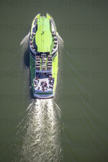 Aerial photo, excursion boat Westfalen on the Biggetalsperre, Attendorn, Sauerland, North
