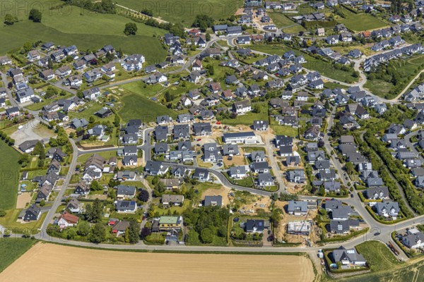 Aerial view, construction area residential area Biekhofen, Attendorn, Sauerland, North
