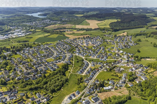 Aerial view, local view Biekhofen, Biggesee, Attendorn, Sauerland, North Rhine-Westphalia, Germany,