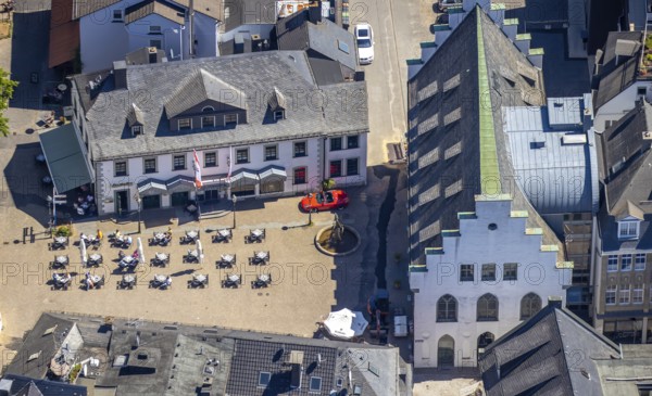 Aerial view, Alter Markt, gastronomy, Südsauerlandmuseum, Attendorn, Sauerland, North