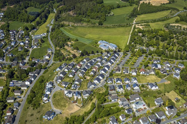 Aerial view, Haus Mutter Anna nursing home, residential area Hahnbeulerkreuz, Attendorn, Sauerland,