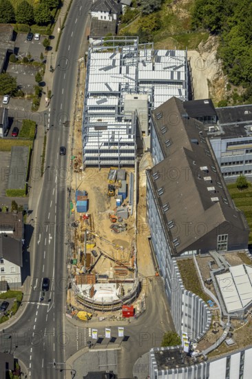 Aerial view, Viega Attendorn Campus, construction site Viega car park on Windhauser Straße,