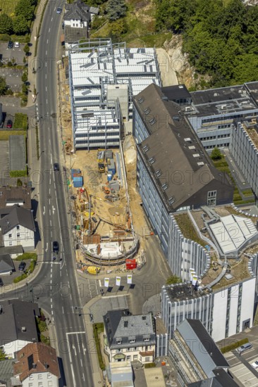 Aerial view, Viega Attendorn Campus, construction site Viega car park on Windhauser Straße,