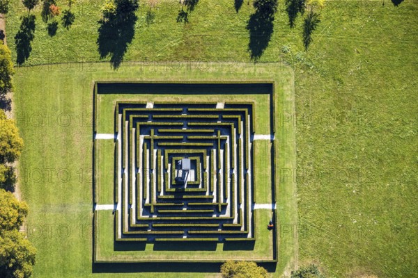 Aerial view, Gräflicher Park Health & Balance Resort, head and body sculpture, walk-in labyrinth,