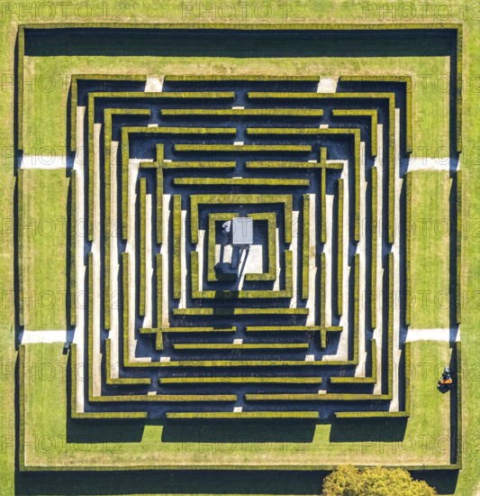 Aerial view, Gräflicher Park Health & Balance Resort, head and body sculpture, walk-in labyrinth,